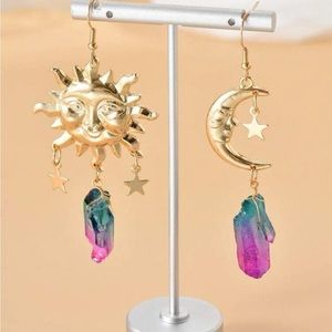 Whimsigoth Witch Celestial sun moon crystal earrings dangle magic pagan 90s